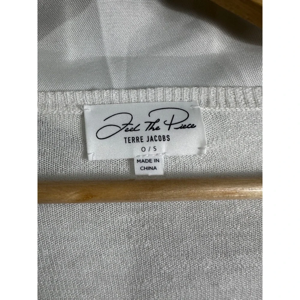 Feel The Piece Terre Jacobs White Linen Lace Up Shoulder V-Neck Sweater OS artsy